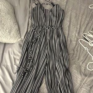 Black/White/Navy/Gray Striped Jumpsuir